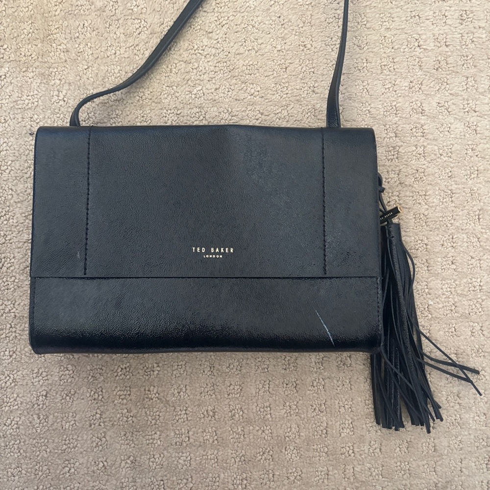 Ted Baker Black Leather Crossbody with Tassel Accent